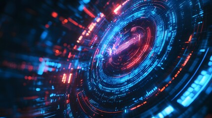 Abstract Digital Interface with Red and Blue Lights