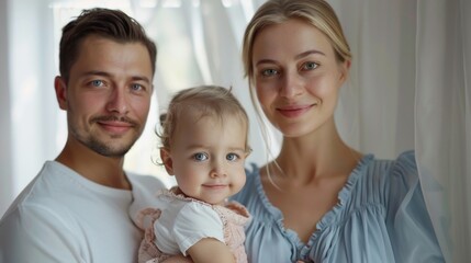 Obraz premium Happy family portrait with baby in home