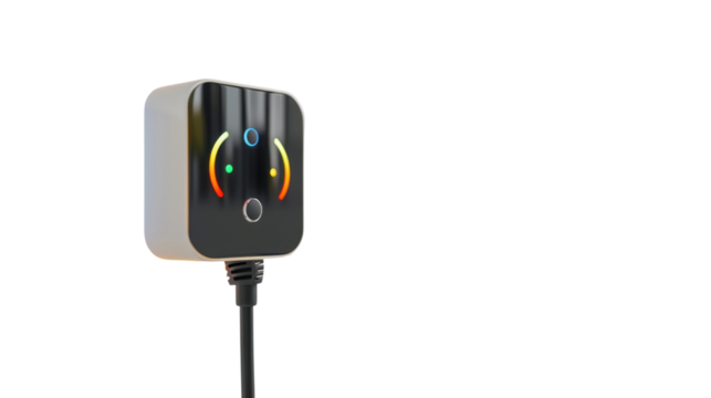 Smart plug with remote control app on white background