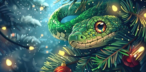 Obraz premium Beautiful snake. Exotic dangerous reptile. Symbol of the New Year according to the Chinese calendar.