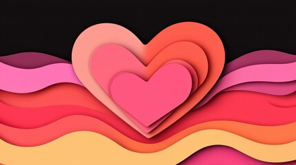 Discover a vibrant 3D abstract background featuring a paper cut heart, perfect for Valentines Day cards and posters.
