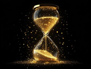 Golden Hourglass with Falling Sand,