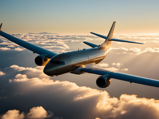 a plane is flying in the sky with mountains in the background.