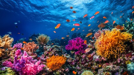 Naklejka premium A vibrant coral reef with a variety of colorful corals and small fish isolated