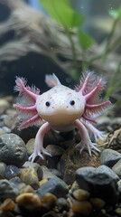 Axolotl Close-Up in Clear Underwater Environment