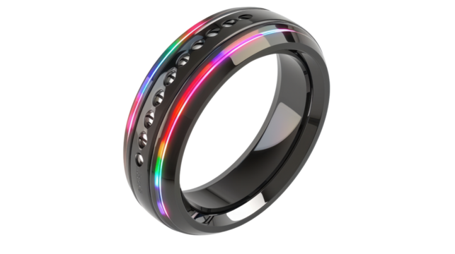 Smart fitness ring on white background
