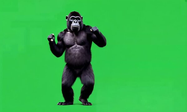 A white silhouette of a gorilla standing in a green background.