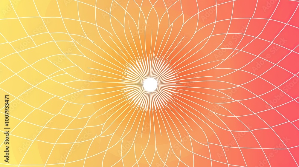 Poster abstract geometric background with white lines radiating from a central point on a gradient of orang