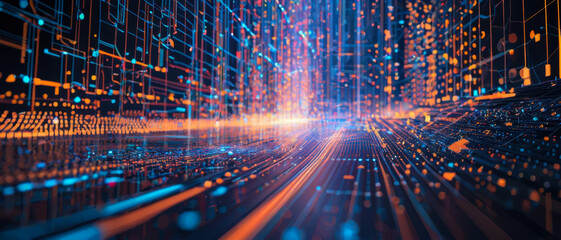 Fototapeta premium Digital backdround ideal for technological operations, neural networks, AI, data transmission