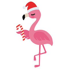 Cute Christmas flamingo vector cartoon illustration