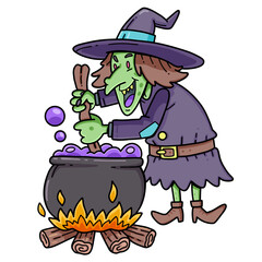 A witch cooking in a pot
