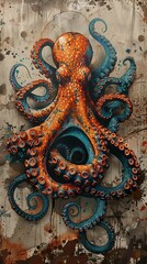 Vibrant octopus graffiti-style artwork