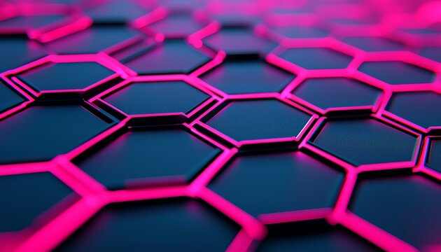 Abstract hexagonal pattern with vibrant pink and black colors.