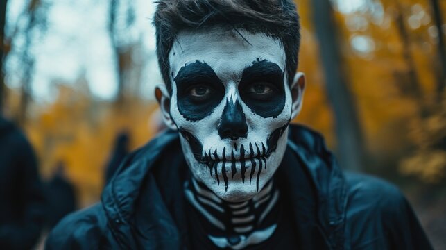 Man with skeleton face paint