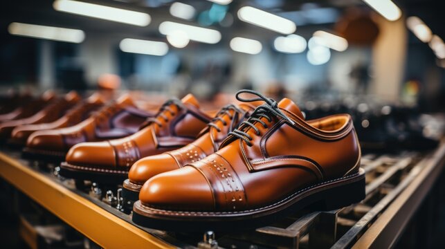 Elegant Handcrafted Leather Shoes in a Row on Store Shelf