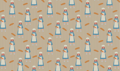 Obraz premium baker with chef hat and bread in hand pattern
