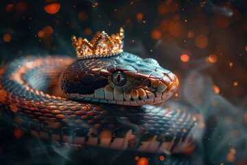 Obraz premium Black snake wearing a golden crown