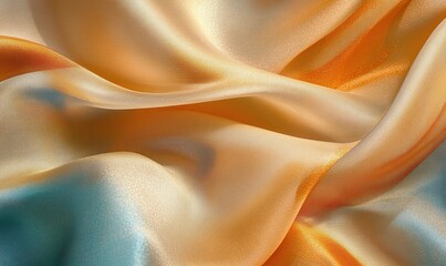 Obraz premium Close-up of the texture and colors of golden fabric, with light orange and blue hues