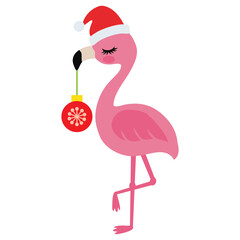 Cute Christmas flamingo vector cartoon illustration