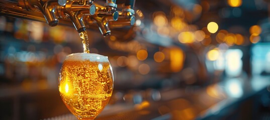 Beer pouring into glass at bar