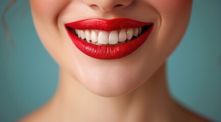 Obraz premium Closeup of woman smiling with red lipstick