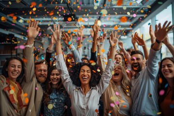 Obraz premium Happy friends celebrate with confetti