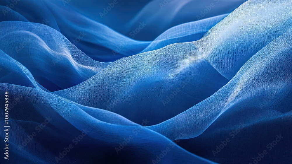 Aufkleber Abstract blue waves of fabric create a serene and calming visual effect.