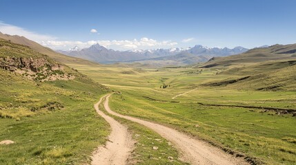 Naklejka premium Majestic High-Altitude Plateau: Panoramic View of Mountains and Rolling Hills