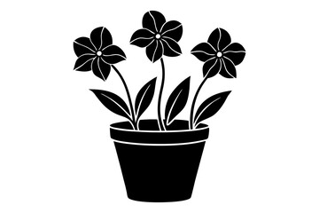 Oleander flowers in one plant pot | vector silhouette illustration on white background