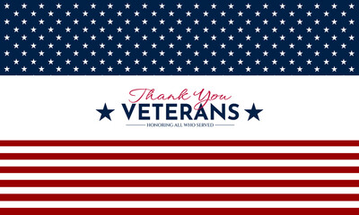 Thank you veterans, November 11, honoring all who served, American flags background vector illustration