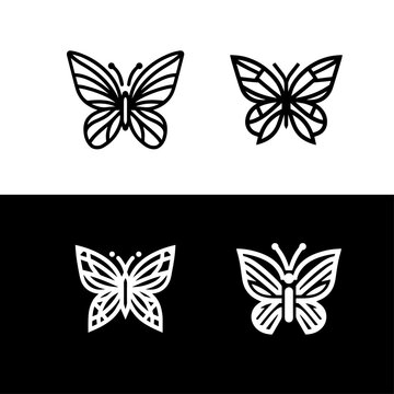Geometric Butterfly Outline with Sharp Details, Modern Butterfly Icon in Simple Black and White, Symmetrical Butterfly Line Drawing for Digital Use