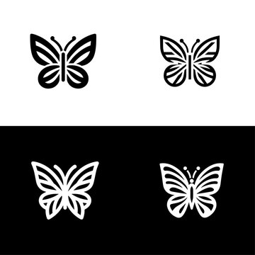 Minimalistic Butterfly Line Art Design, Black and White Geometric Butterfly Icon, Elegant Butterfly Outline Vector for Branding.