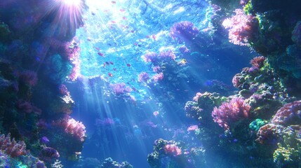 Naklejka premium Majestic Coral Reef: Vibrant Marine Life in Pristine Waters