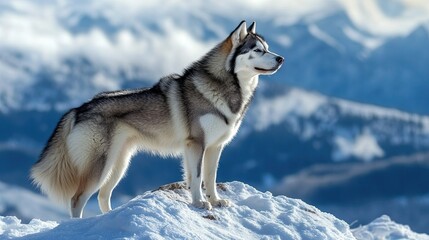 Fototapeta premium Majestic Wolf on Snowy Mountain Top