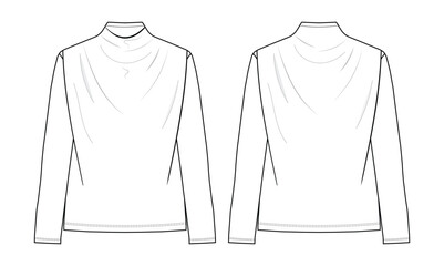 Women's cowl neck top with sleeve  flat sketch vector illustration technical cad drawing template or Artwork