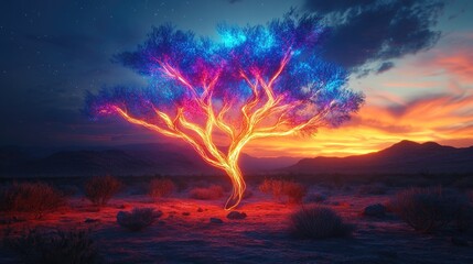 branches standing out in the middle of a barren desert landscape, symbolizing resilience and life