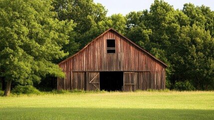 Obraz premium Rustic Barn Surrounded by Lush Greenery in Countryside