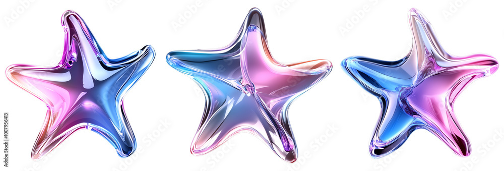 Poster shiny glass stars in vibrant colors of pink and blue create captivating visual display. their smooth