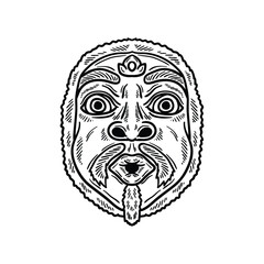 Balinese Mask Illustration Colorless - Balinese Mask-04