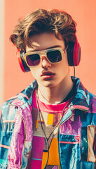 Obraz premium Mix 80s/90s tech accessories (like vintage headphones or cassette players) with modern outfits for a throwback vibe