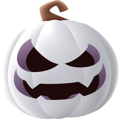 Jack O Lantern. 3D illustration of Halloween white pumpkin with funny face expression. Isolated.