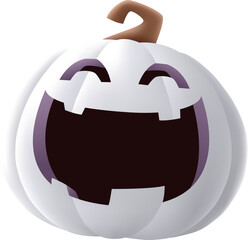 Jack O Lantern. 3D illustration of Halloween white pumpkin with funny face expression. Isolated.