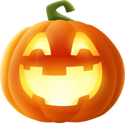 Jack O Lantern. Halloween pumpkin with glowing funny face expression. Isolated.