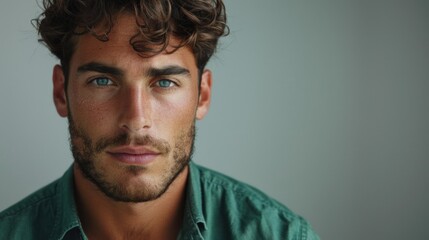 Fototapeta premium Male model with a beard on a light background