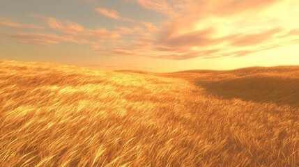 Obraz premium Majestic Sunset on Windswept Prairie - Golden Grasses and Fiery Sky