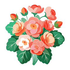 Elegant Floral Bunch with Begonia Vector Illustration on White Background