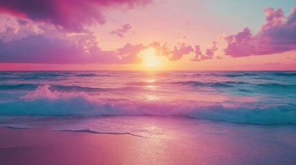 Fototapeta premium Serene Sunset Over Tranquil Ocean Waves