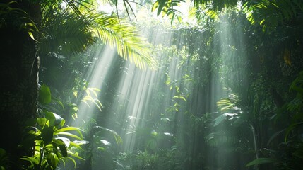 Obraz premium Serene Paradise: Majestic Jungle Waterfalls and Sunlit Canopy
