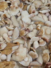 Selling soaked apples in a plastic bucket