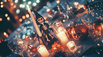 Spooky Halloween Table with Candle Holders and Decor